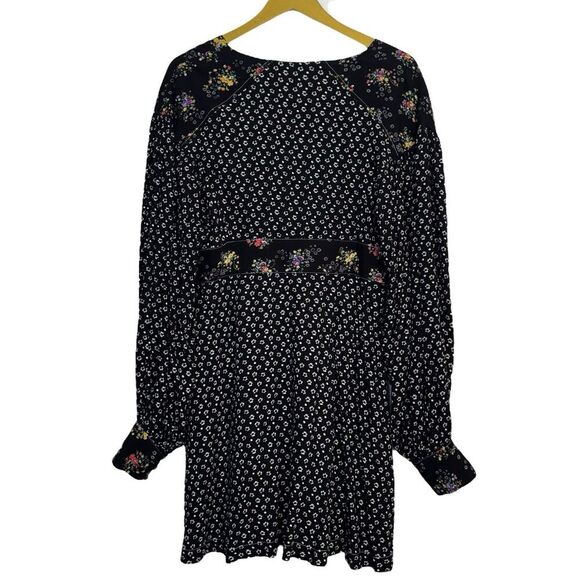 Free People Wonderland Floral Button Up Tunic Dress Size M Black Boho Cottage - Picture 5 of 10